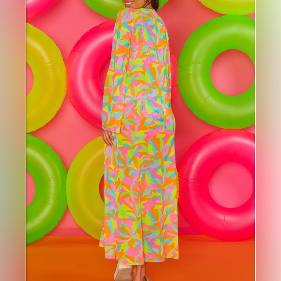 Show Me Your Mumu Santos Tropical Neon Leaf Print Maxi Cover-Up Dress Size Small - Picture 4 of 7